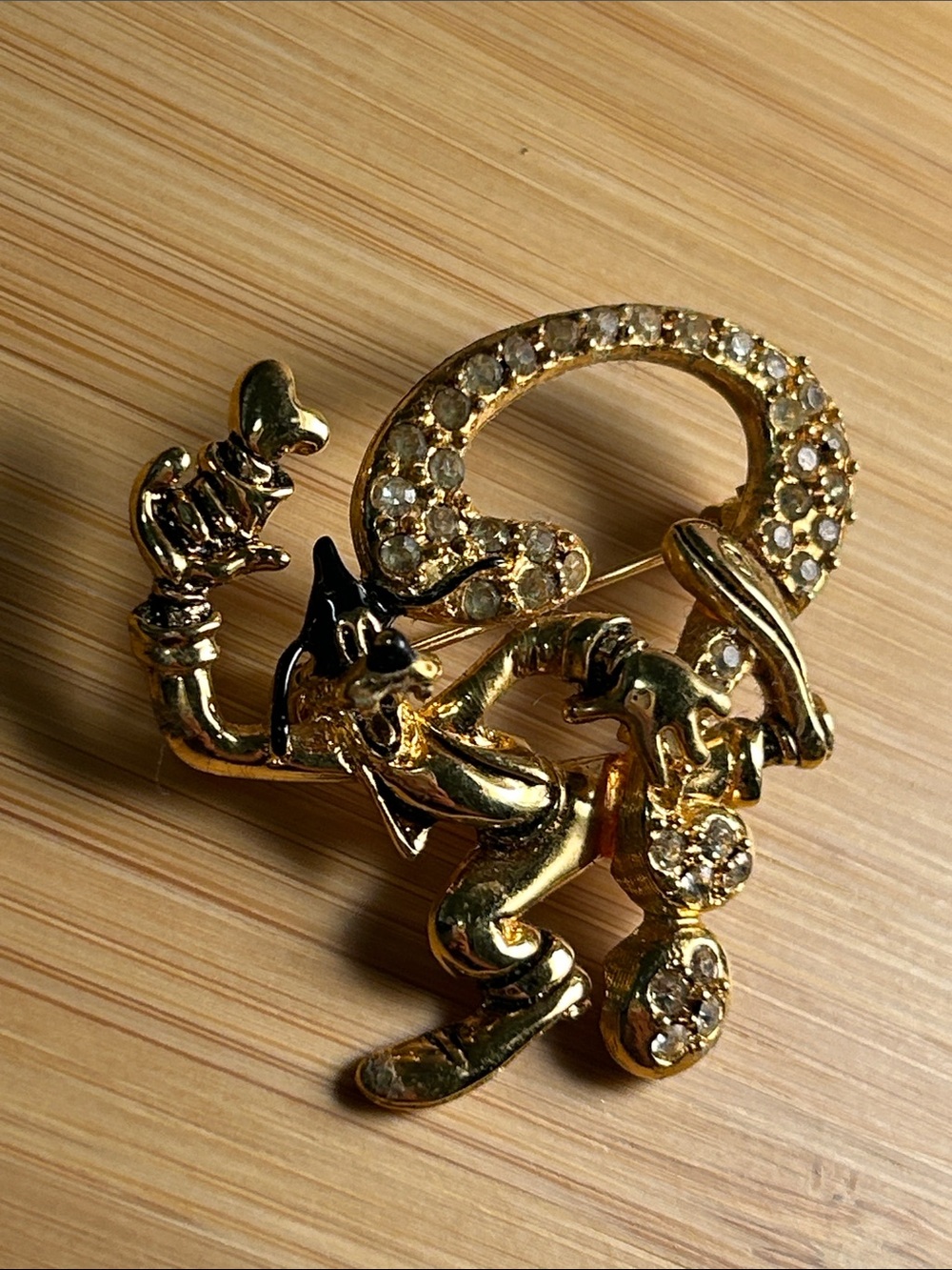 Disney Goofy Gold-tone Crystal Accent Cartoon Character Brooch